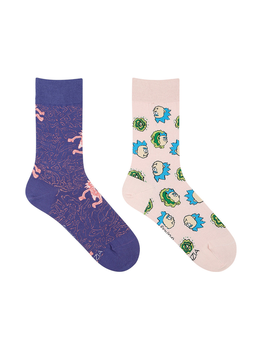 Socksxpress Rick and Morty Men Pack of 2 Pink & Purple Patterned Cotton Calf-Length Socks