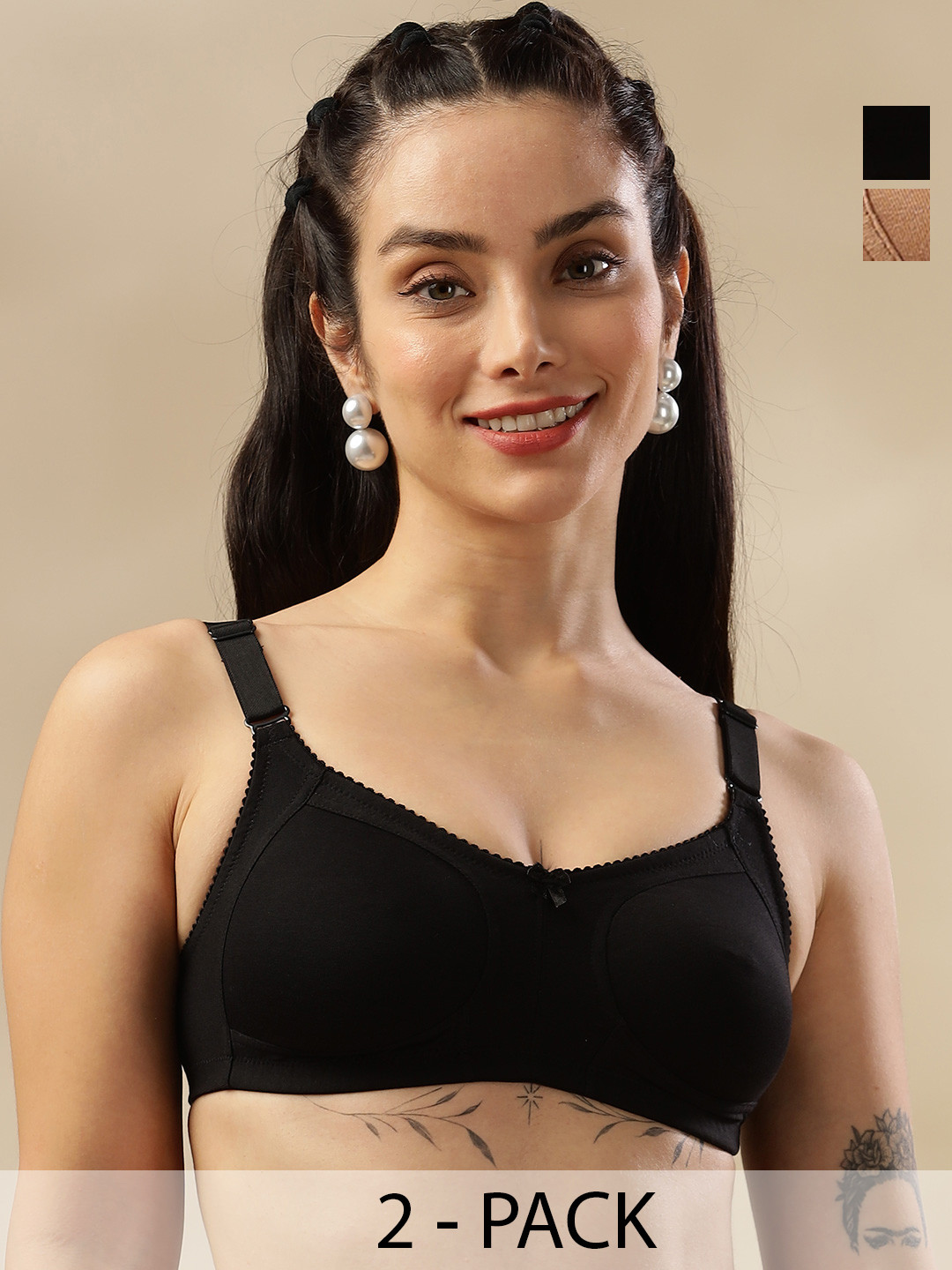 Dollar Missy Pack Of 2 Wire Free Non-Padded Anti-Microbial Anti-Odour Cotton Seamless Bra