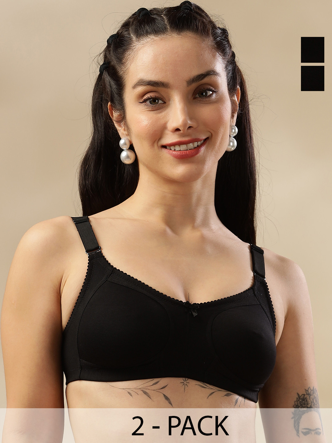 Dollar Missy Pack of 2 Wire-Free Panelled Support Bra