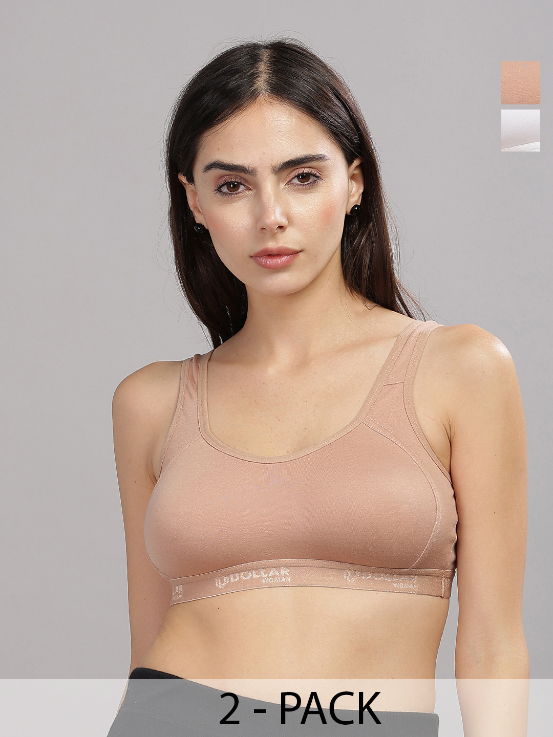 Dollar Missy Pack of 2  Cotton Wire-Free Moulded Sports Bra