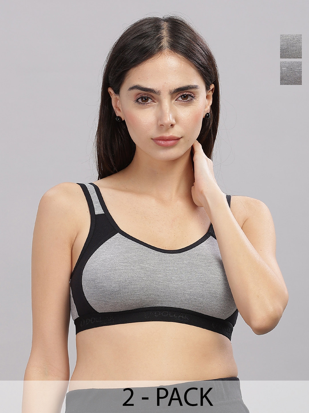 Dollar Missy Pack of 2  Cotton Wire-Free Moulded Sports Bra DSP-3001-R3-BGM-PO2