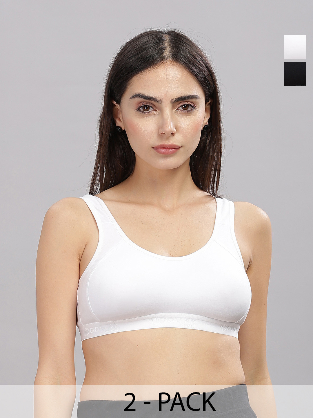 Dollar Missy Pack of 2  Cotton Wire-Free Moulded Sports Bra DSP-3001-R3-BLK-WHT-PO2