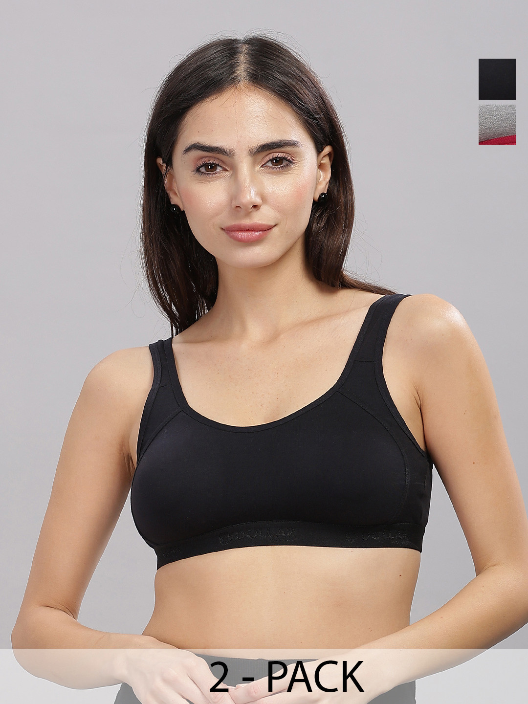 Dollar Missy Pack of 2 Cotton Wire-Free Non Padded Moulded Sports Bra