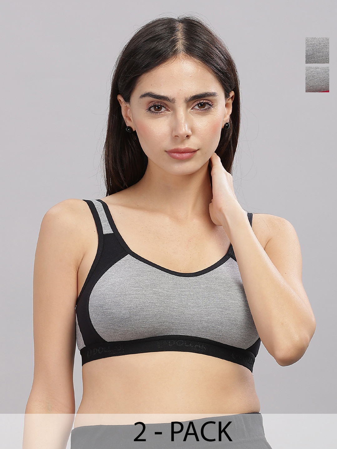 Dollar Missy Pack of 2 Women Cotton Wire-Free Moulded Sports Bra DSP-3001-R3-BGM-CGM-PO2