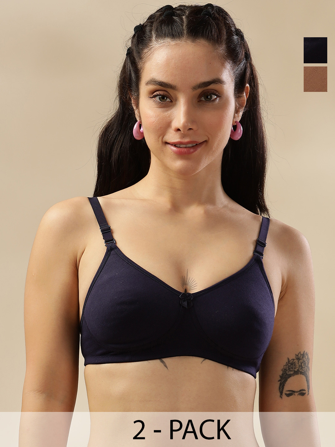 Dollar Missy Pack of 2  Cotton Wire-Free Soft Padded Bra DTS-2051-R3-SKN-NVY-PO2