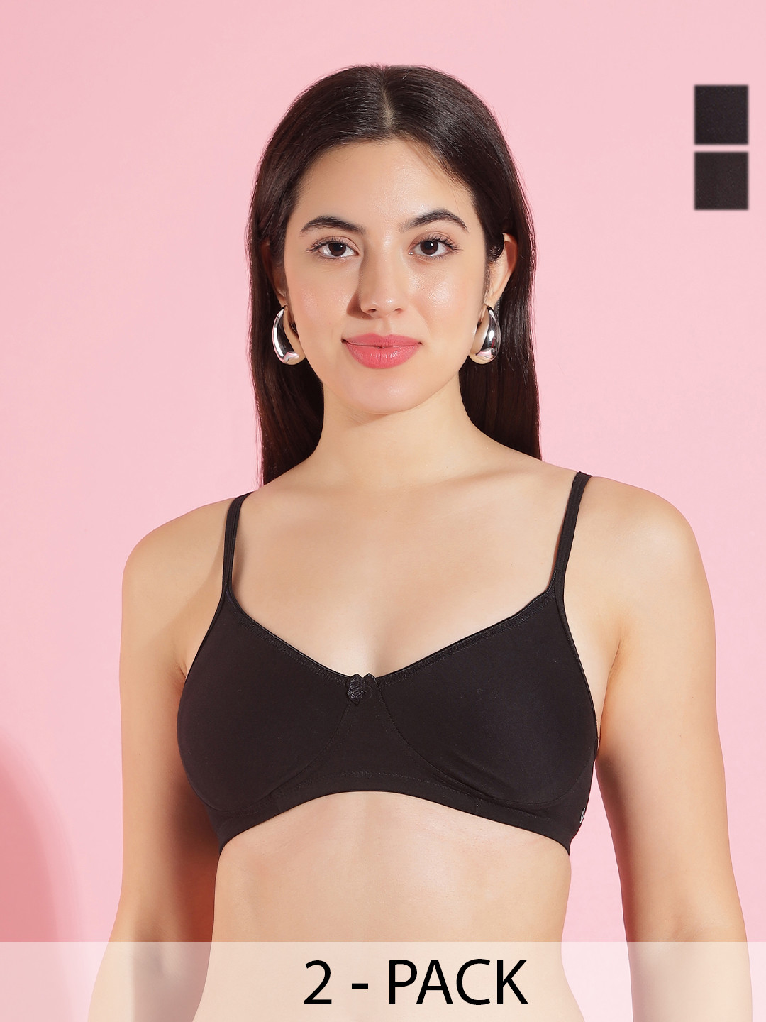 Dollar Missy Pack of 2 Wire-Free Basic Support Bra DTS-2151-R3-BLK-PO2