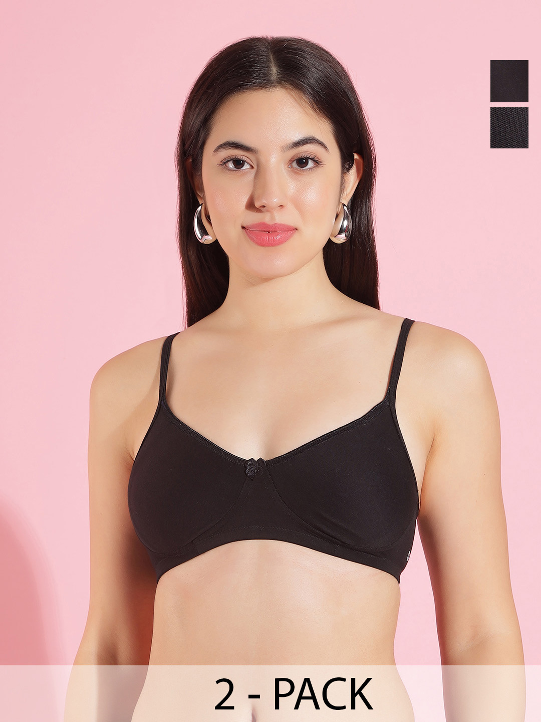 Dollar Missy Pack of 2 Wire-Free Support Bras DTS-2151-R3-BLK-NVY-PO2