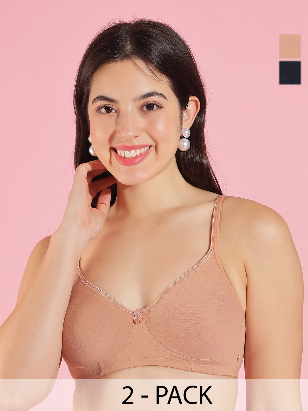 Dollar Missy Pack of 2 Women Wire-Free Basic Support Bra DTS-2151-R3-SKN-NVY-PO2