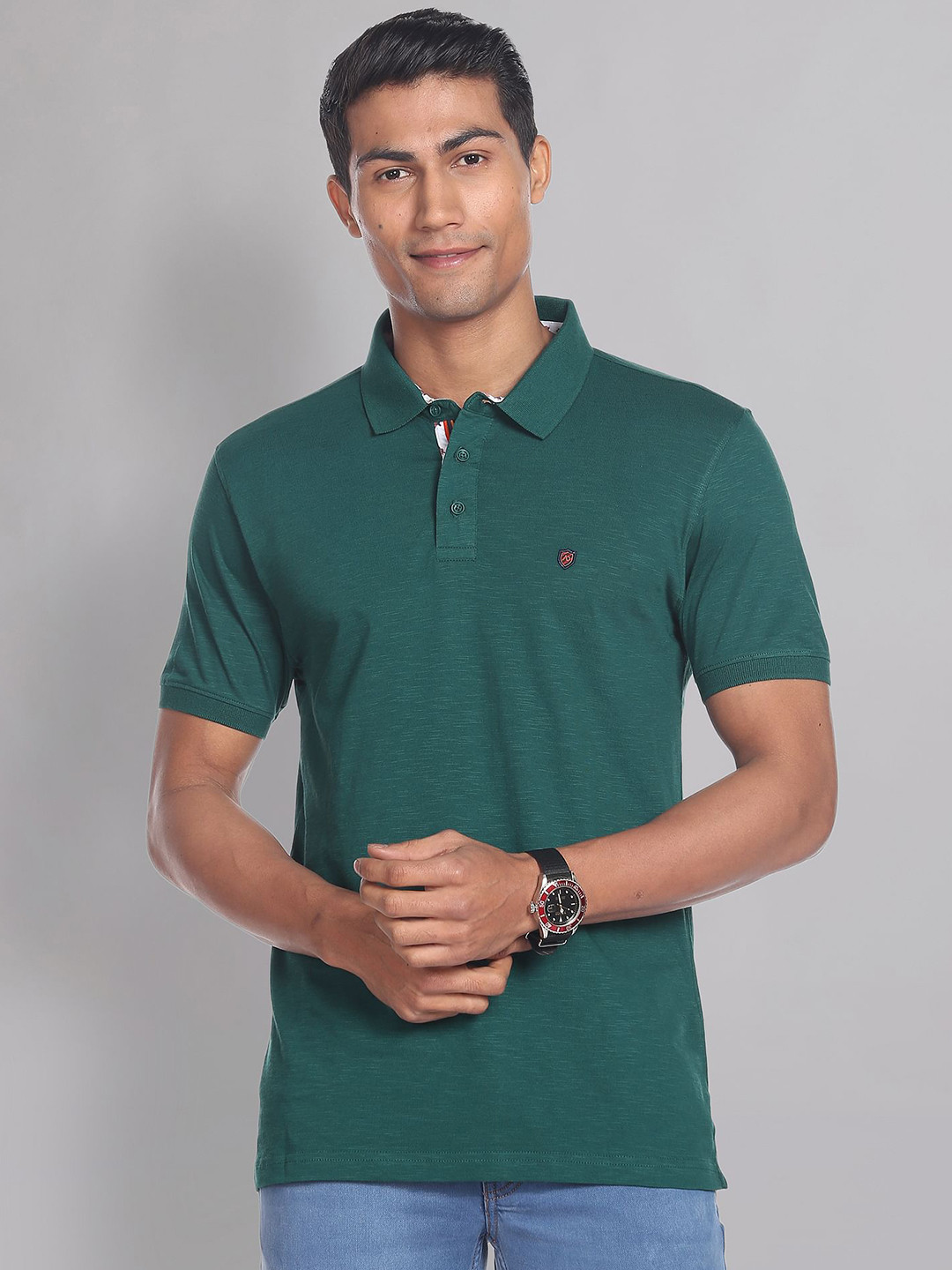 AD By Arvind Polo Collar Pure Cotton Slim Fit T-shirt