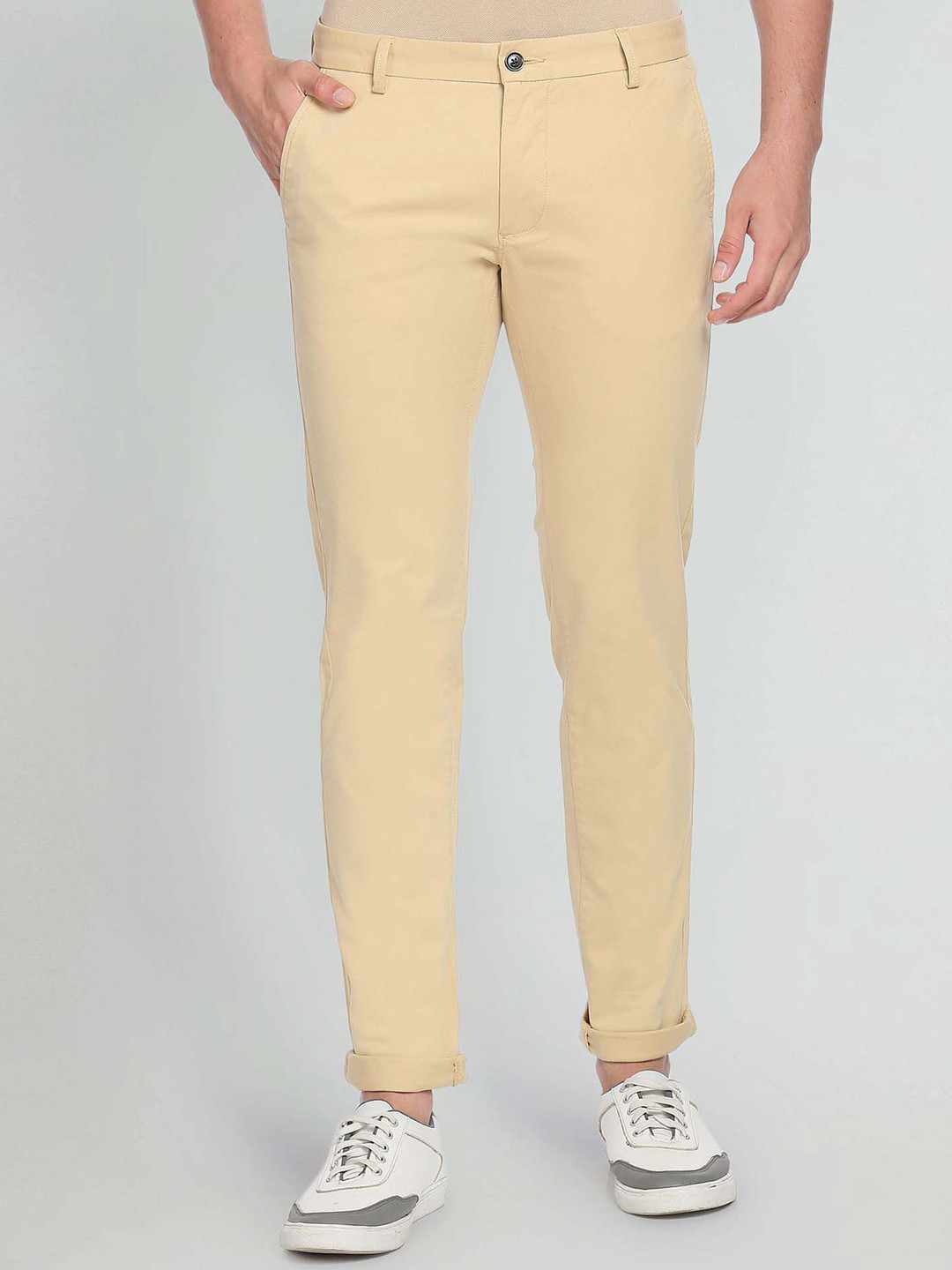 Arrow Sport Men Beige Slim Fit Low-Rise Trousers