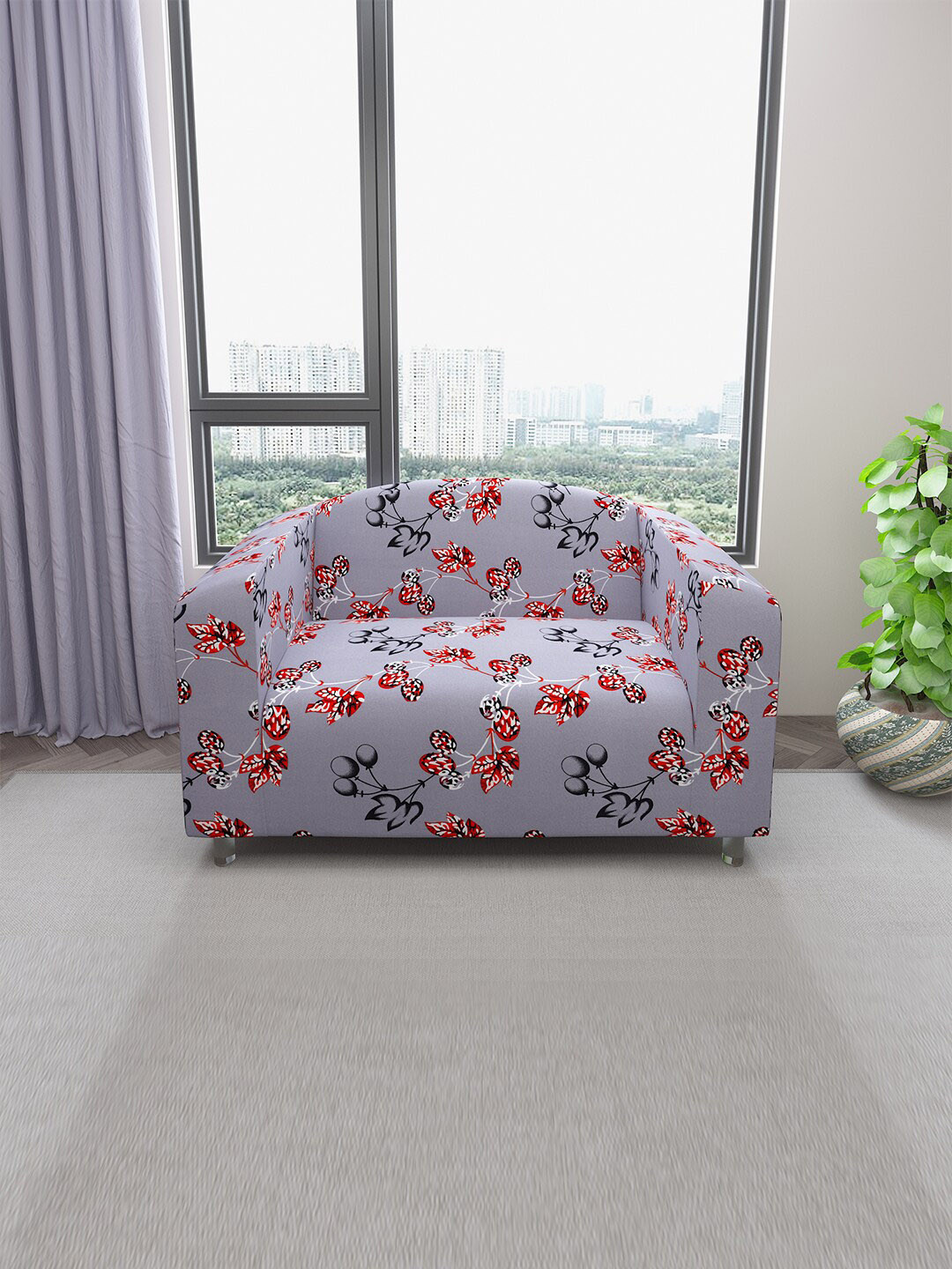 DREAM CARE Lacender  Printed Stretchable 2-Seater Sofa Cover With Anti Slip Foam Sticks