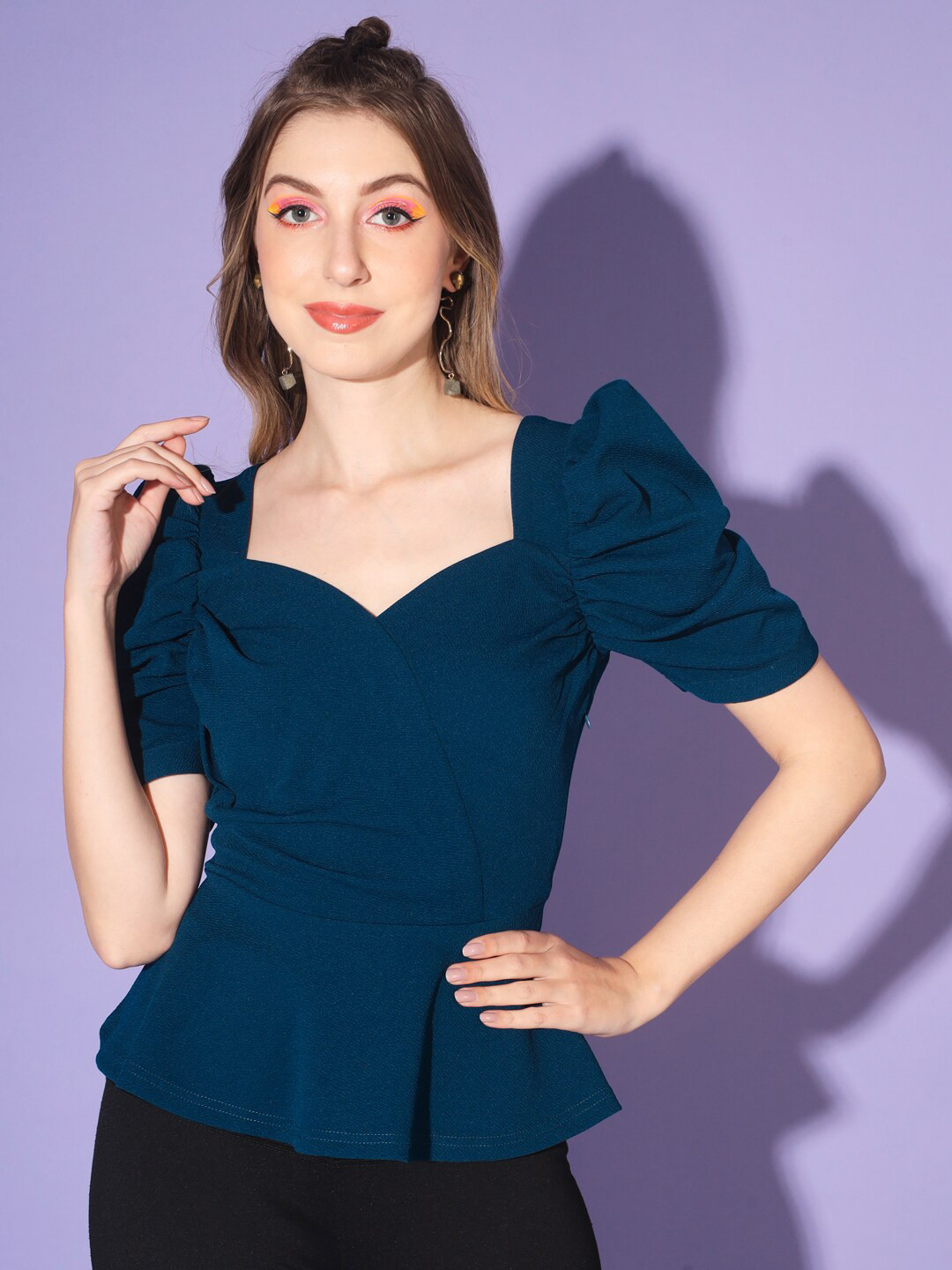 WoowZerz  Sweetheart Neck Peplum Top