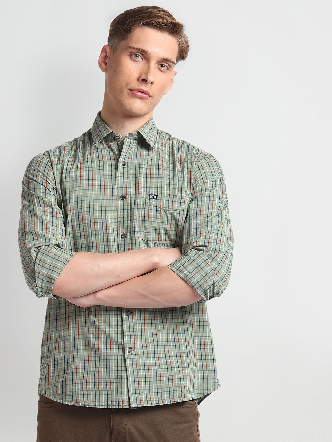 Arrow Sport Slim Fit Oxford Graph Checked Pure Cotton Shirt