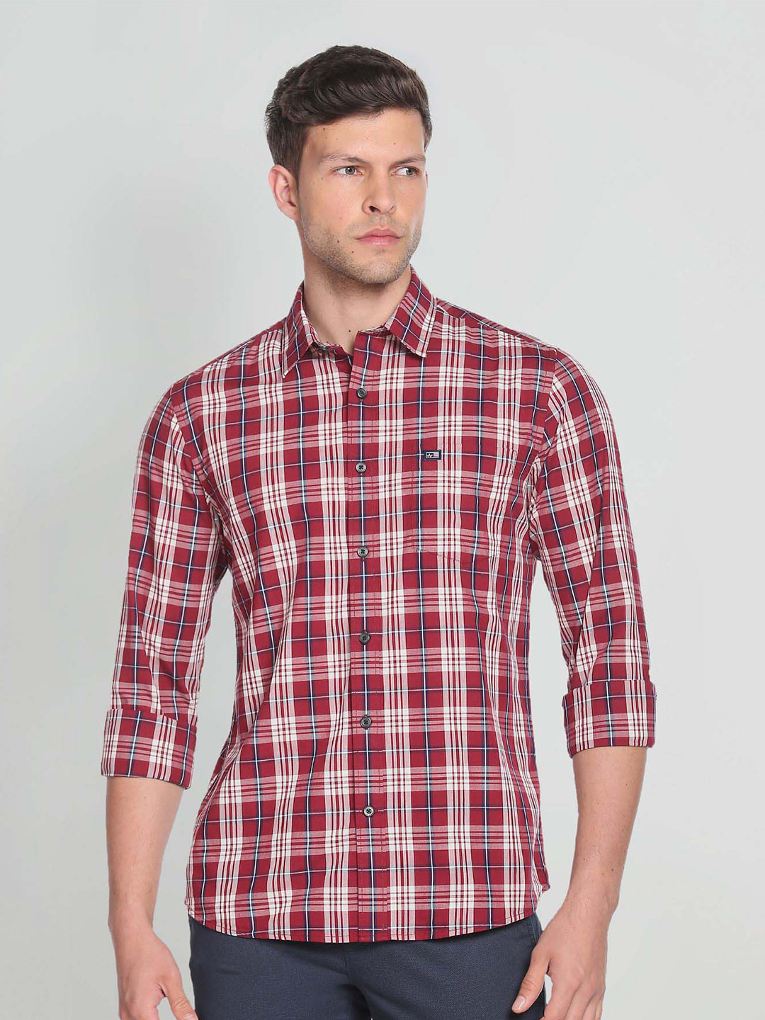 Arrow Sport Slim Fit Point Collar Plaid Check Cotton Casual Shirt