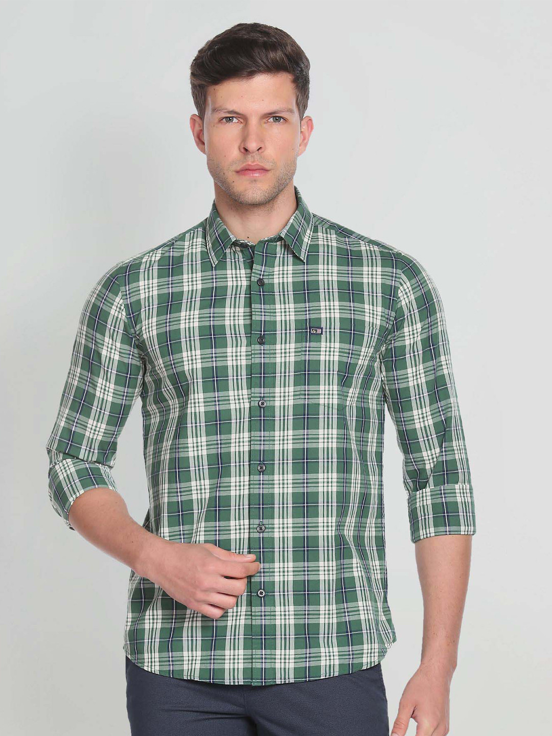 Arrow Sport Slim Fit Point Collar Plaid Checked Casual Cotton Shirt