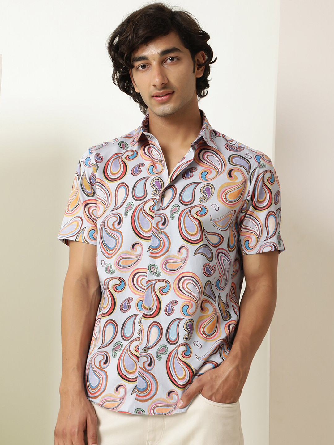 RARE RABBIT Men Cadiz Slim Fit Printed Cotton Shirt