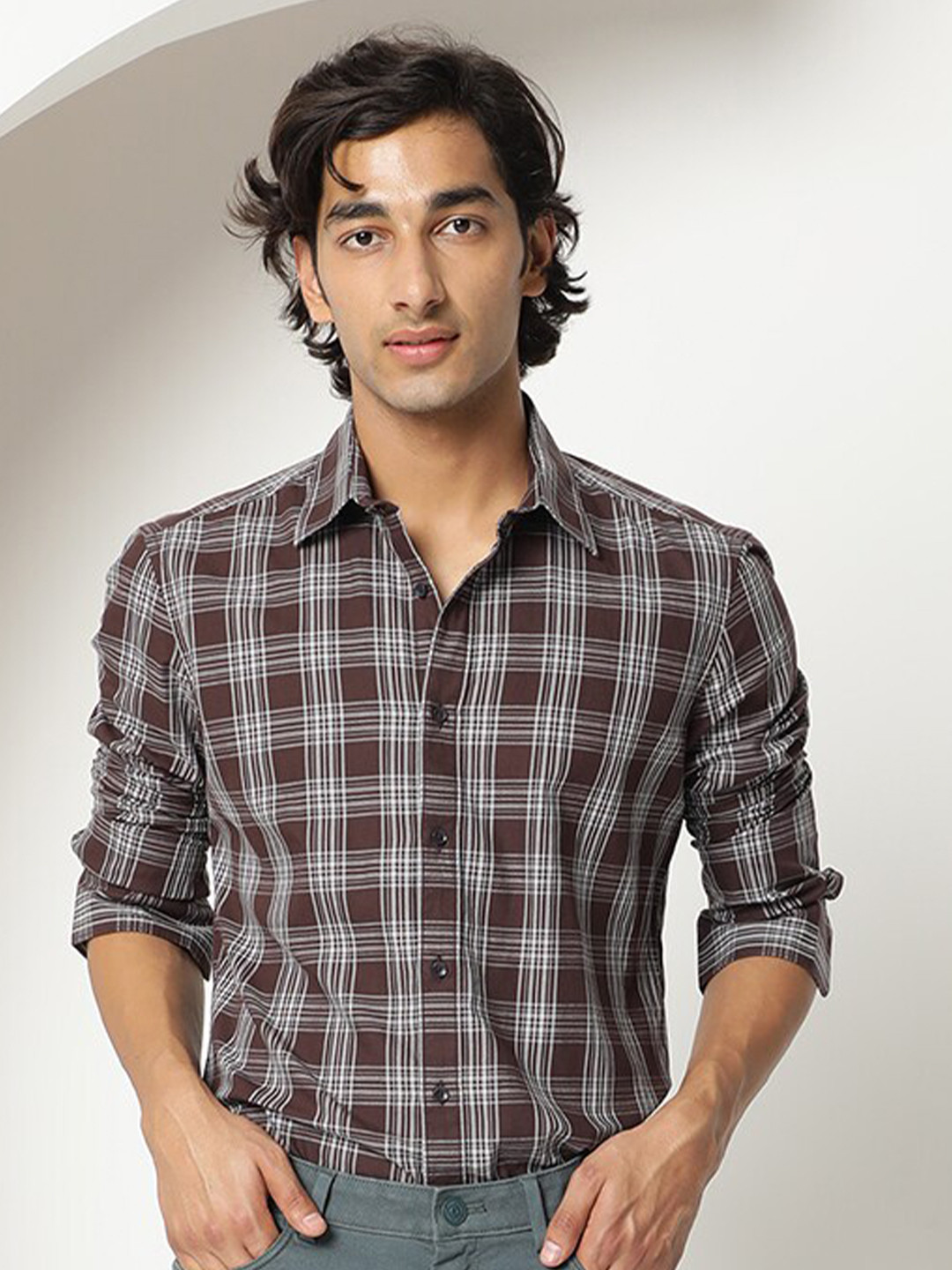 RARE RABBIT Men Frazey Checked Cotton Slim FIt Shirt