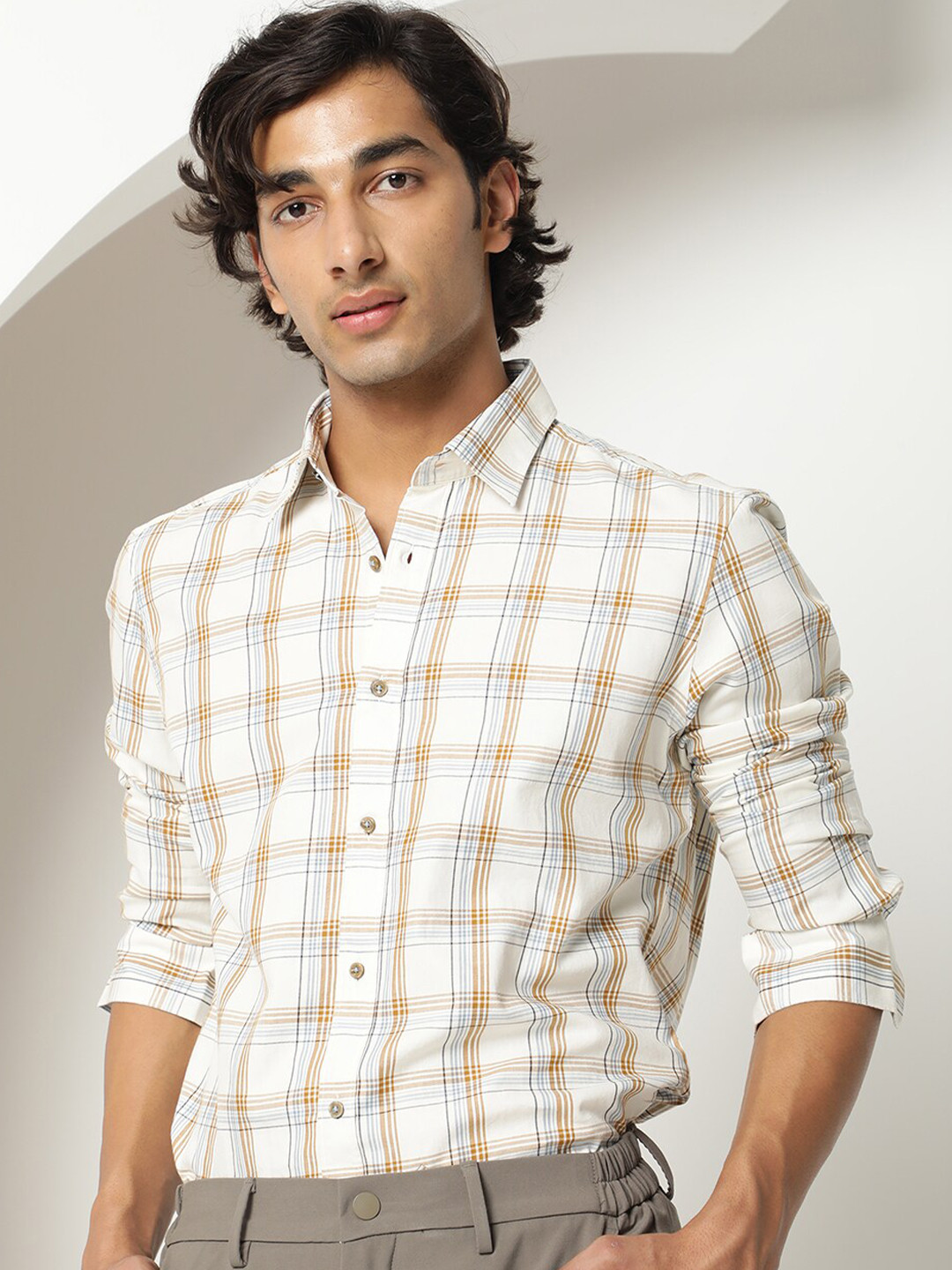 RARE RABBIT Men Fernie Slim Fit Tartan Checked Cotton Shirt