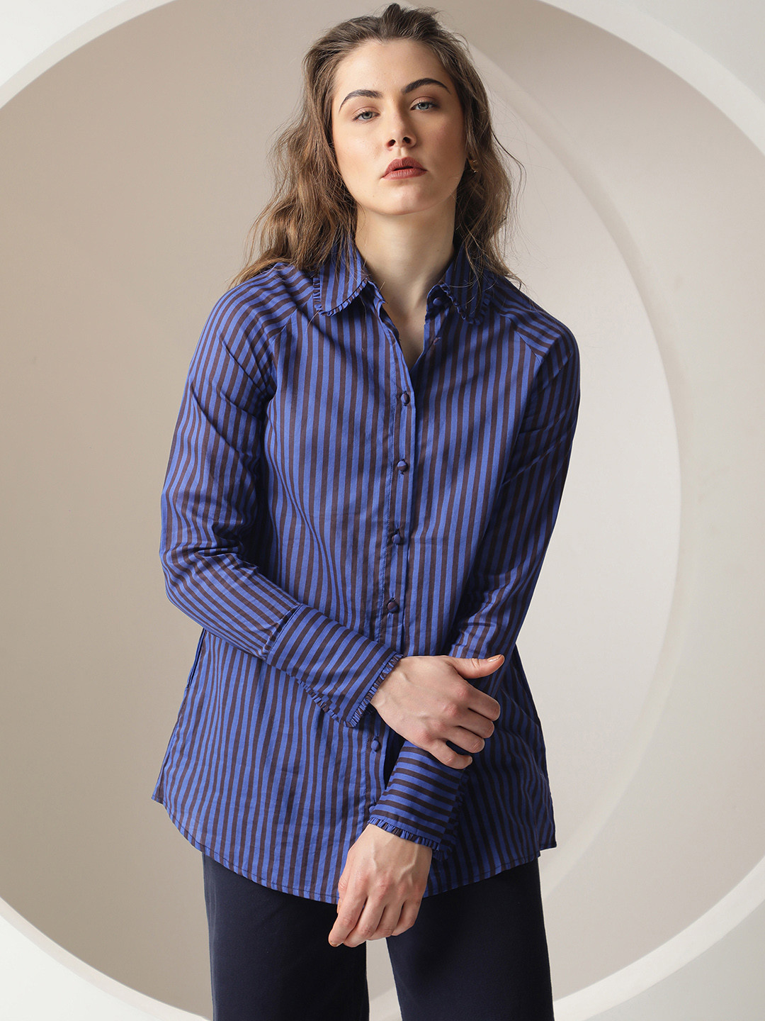 RAREISM Slim Fit Vertical Striped Casual Pure Cotton Shirt