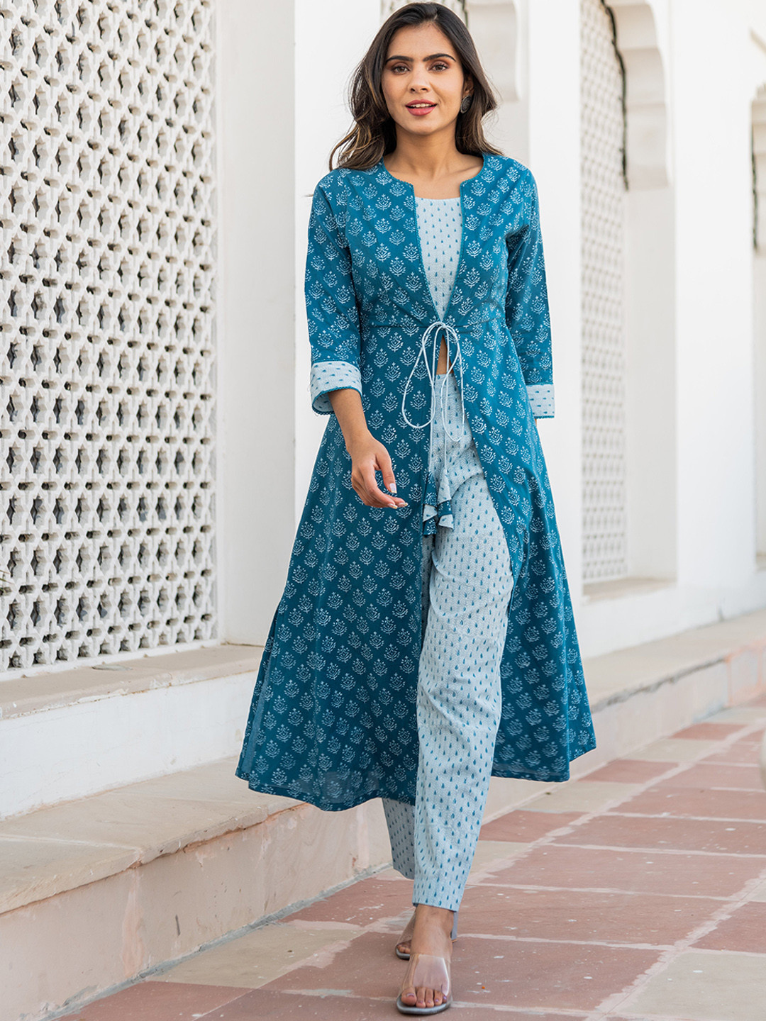 Kohsh Ethnic Motifs Printed Pure Cotton Kurta with Trousers