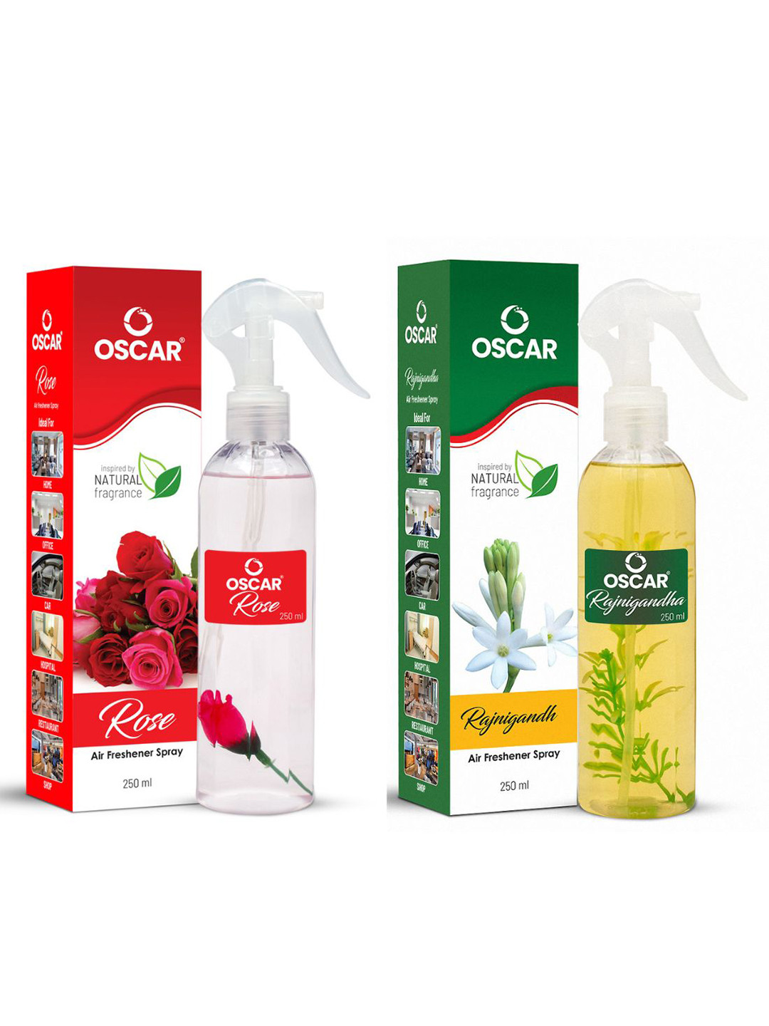 OSCAR 2 Pieces Rose and Rajanigandha Room Freshener-250ml Each