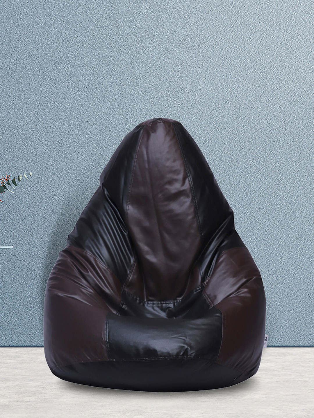 SHIRA 24 Black & Brown Colourblocked Leather Tear Drop XXXL Bean Bag Cover