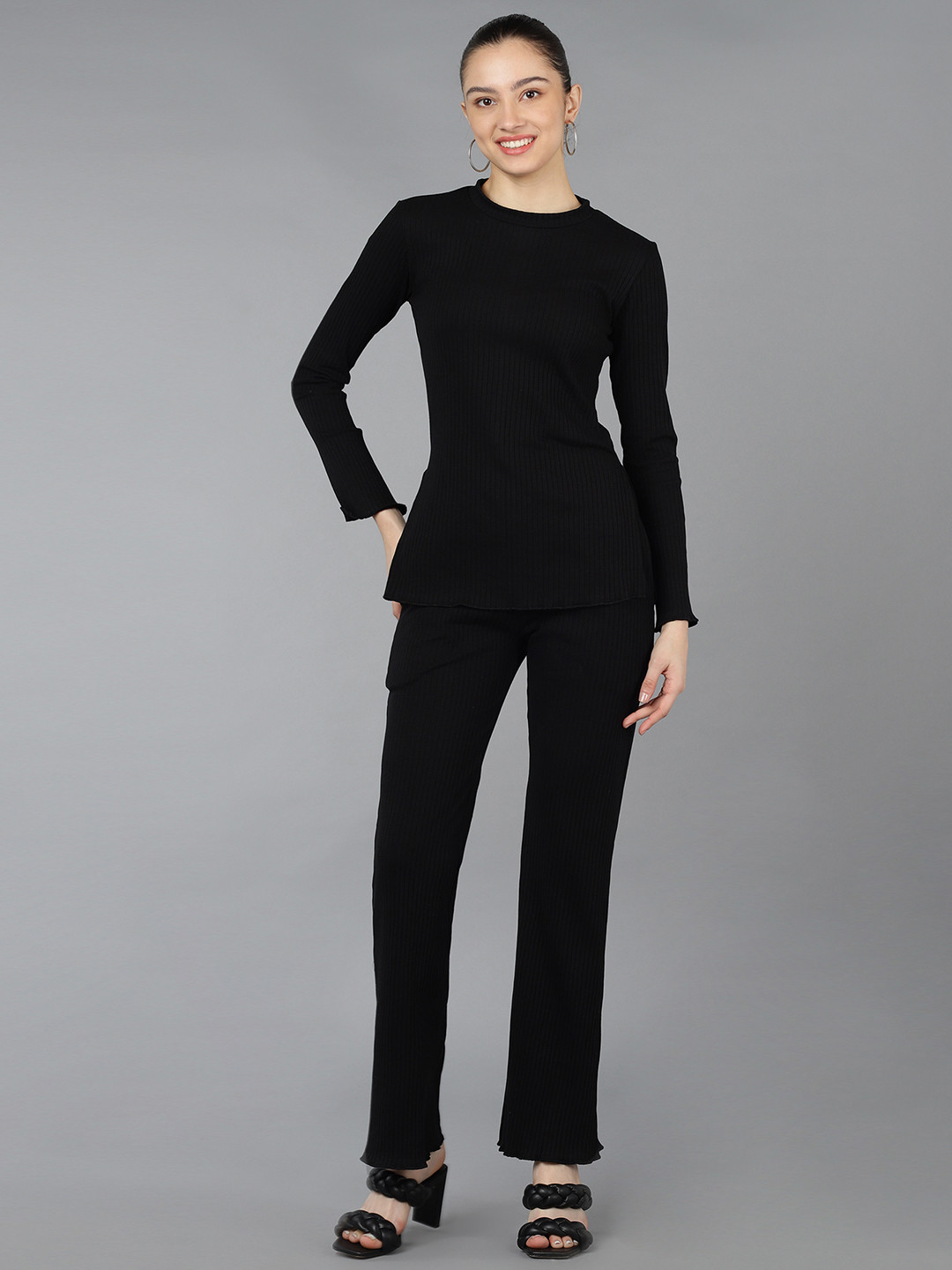 Rock Paper Scissors Ribbed Long Sleeves T-Shirt with Trousers