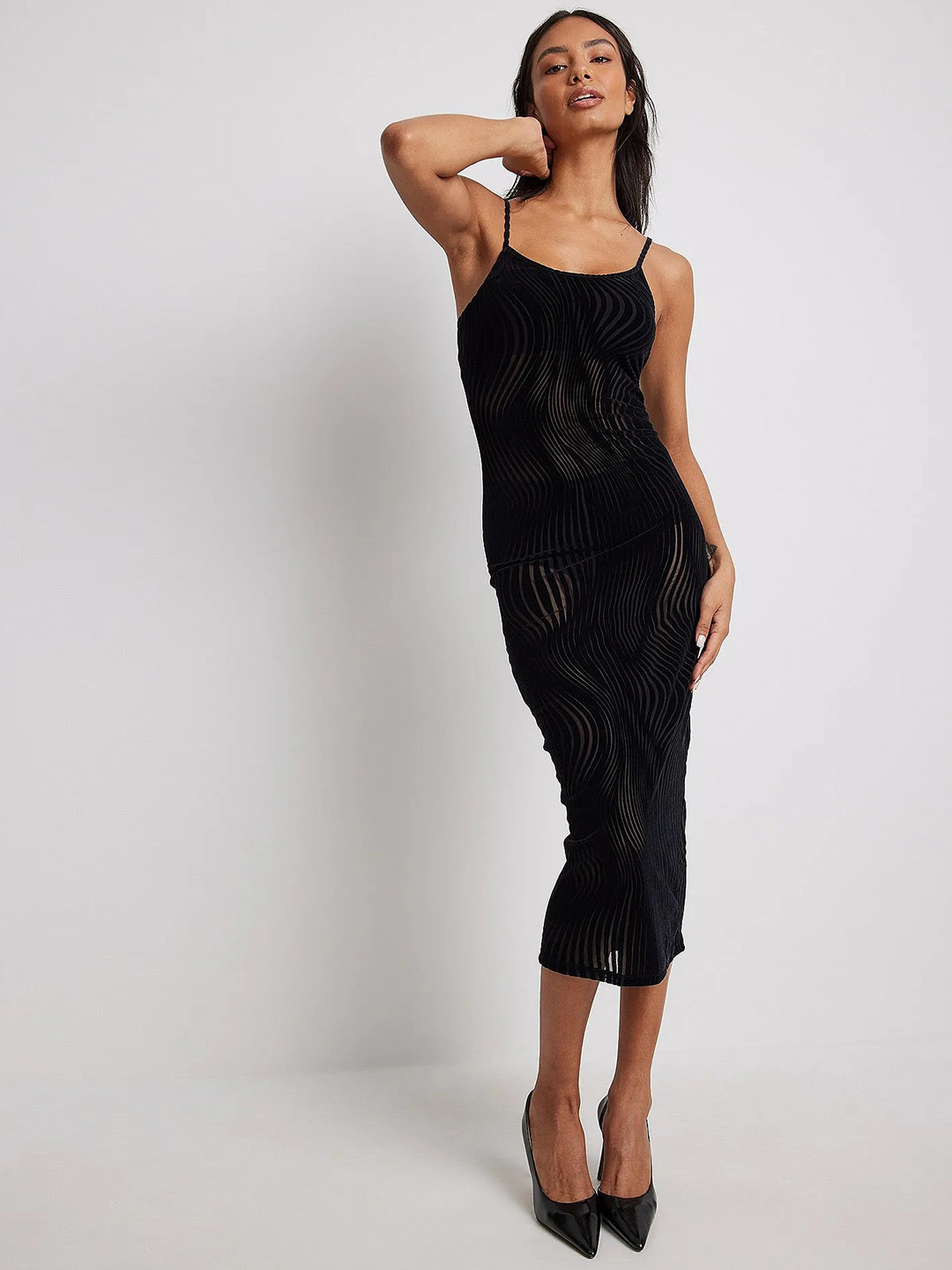 NA-KD Semi Sheer Velvet Bodycon Midi Dress