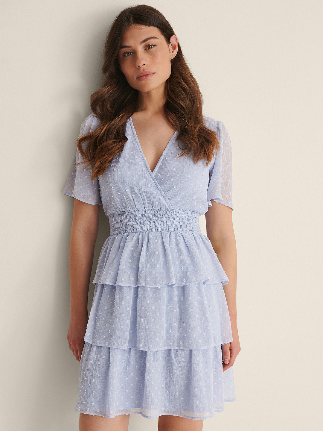 NA-KD Dobby Smocked Flared Sleeve Dress