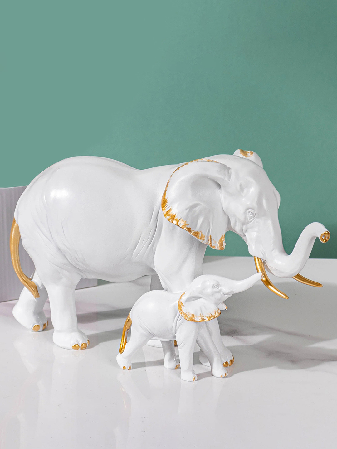 Nestasia White & Gold-Toned Elephant Decor Vintage Showpiece
