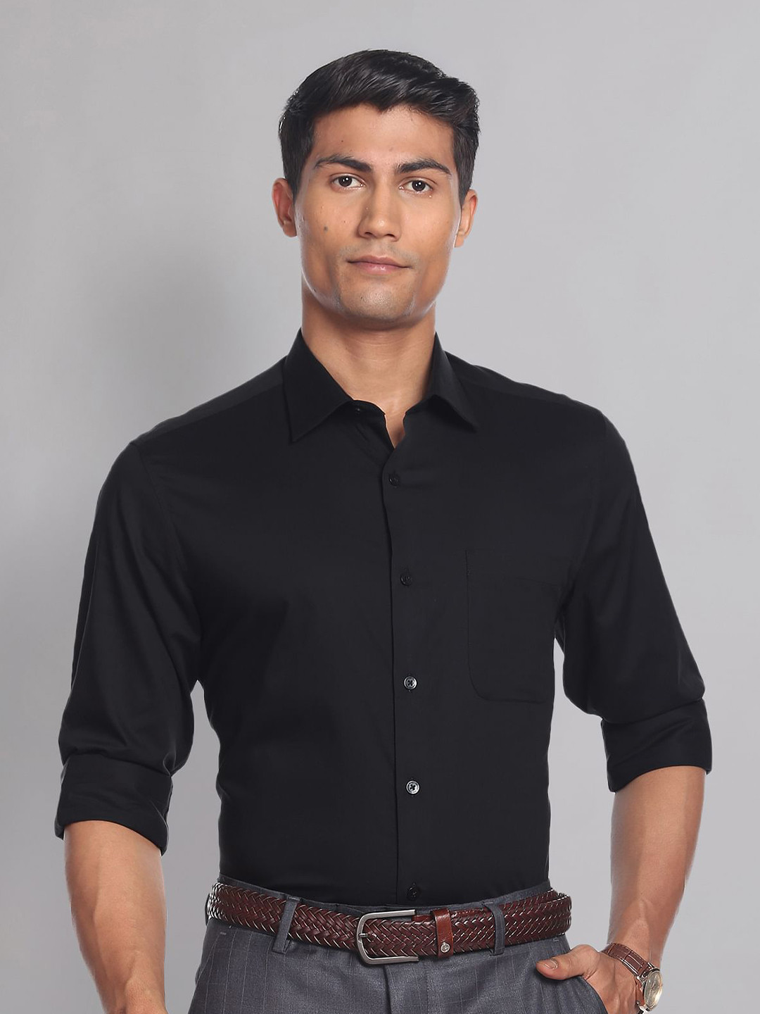AD By Arvind Men Black Formal Shirt