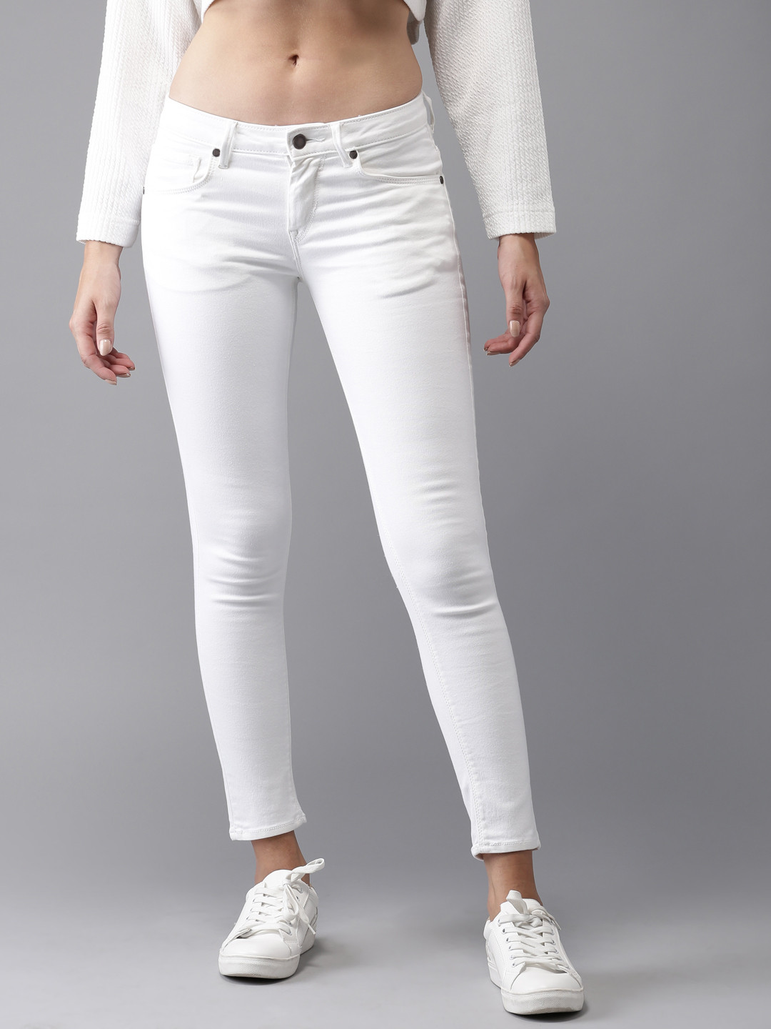 Buy HERE\u0026NOW Women White Skinny Fit Mid 