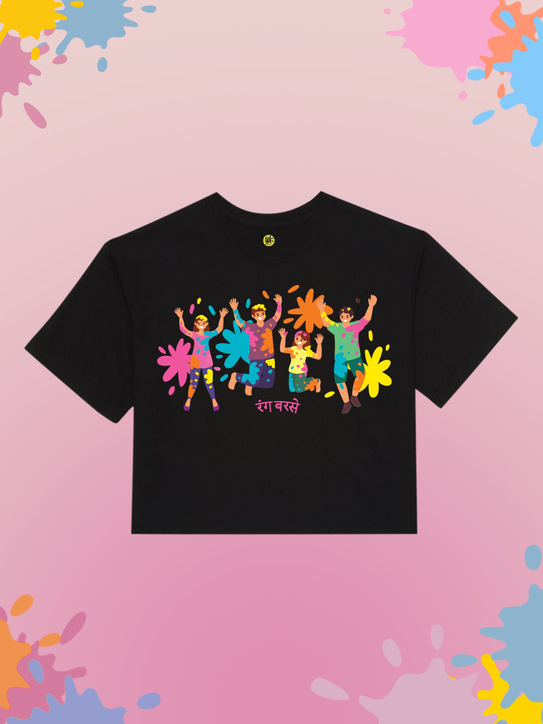 YK Girls Black Printed Applique Loose Outdoor T-shirt