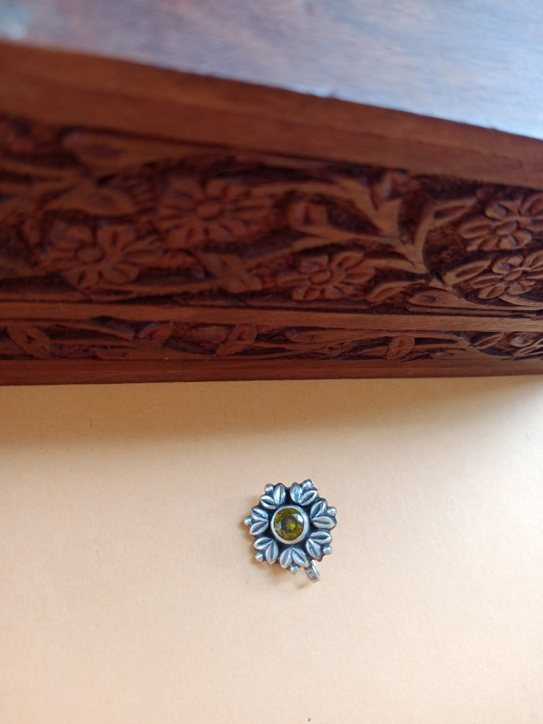 FIROZA Silver Plated Pushpanjali Stone Studded Clip On Nosepin