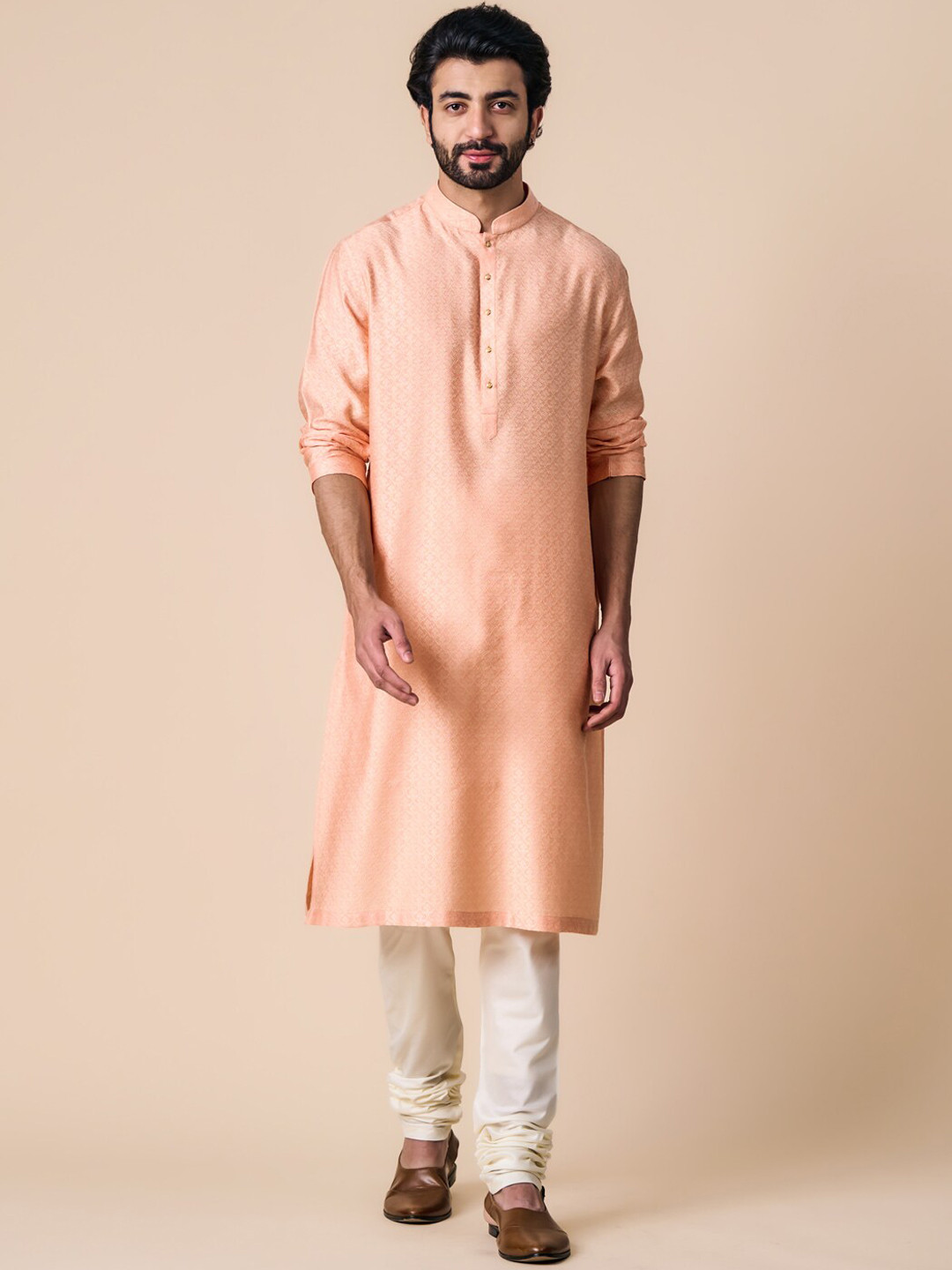 Tasva Woven design Mandarin collar Kurta with Churidar