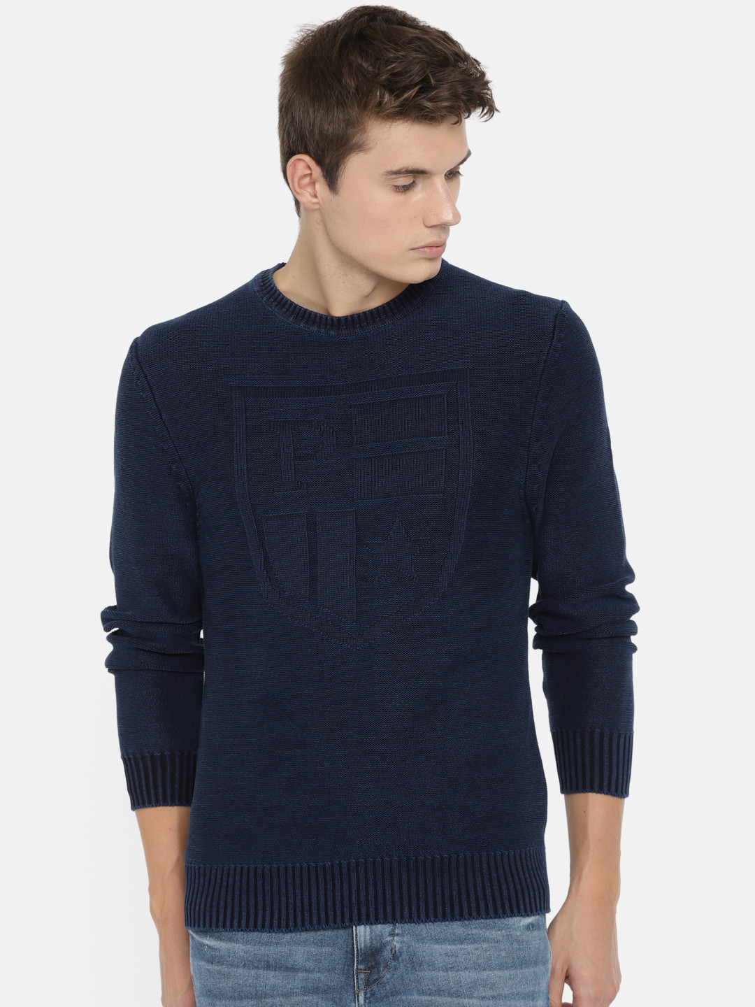 U.S. Polo Assn. Denim Co. Men Blue Self Design Pullover
