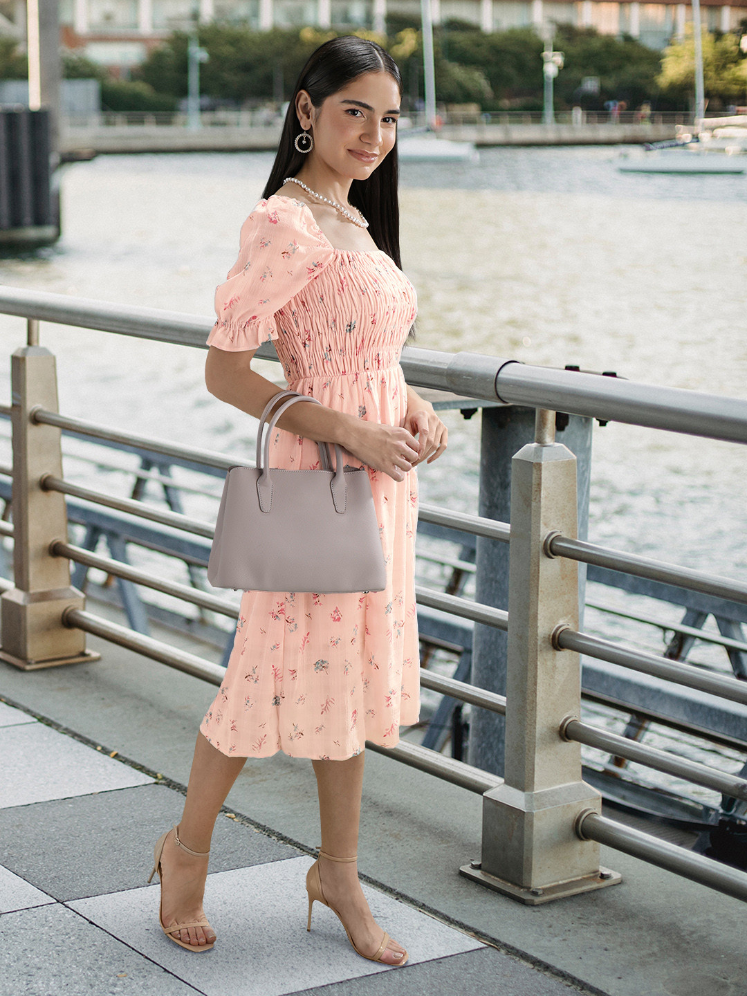 Madame Floral Print Smocked Detailed A-Line Dress