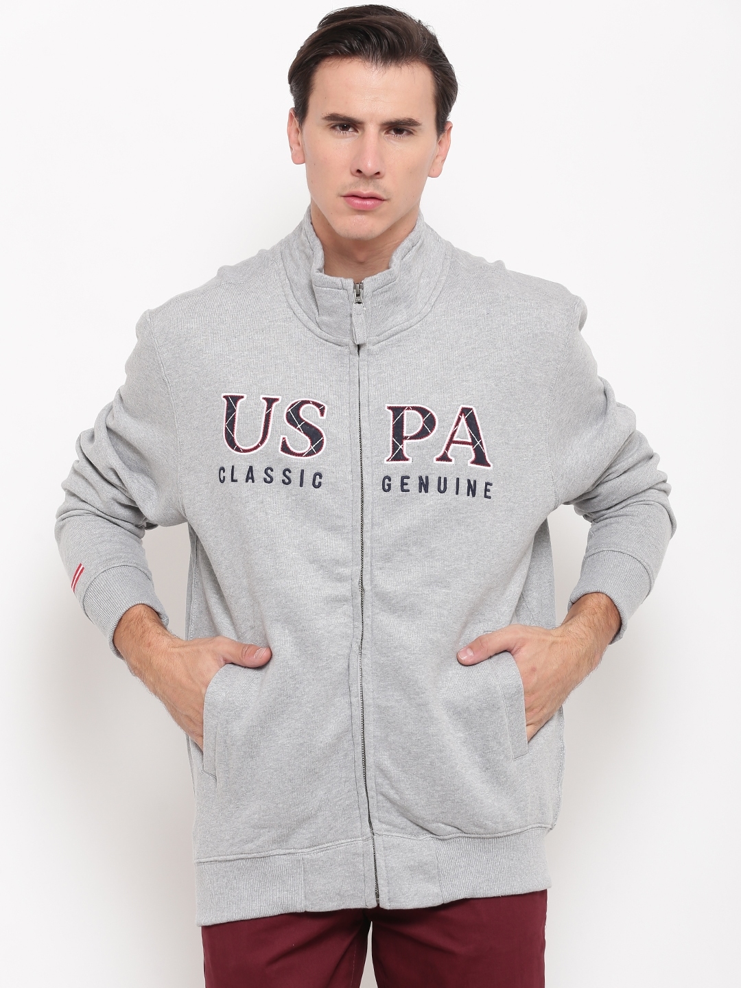 U.S. Polo Assn. Men Grey Solid Sweatshirt