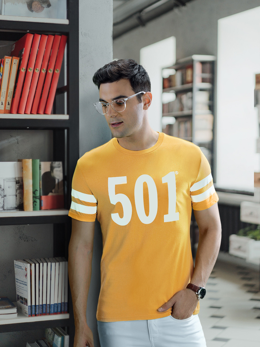 Levis Men Mustard Yellow Typography Printed Pure Cotton T-shirt