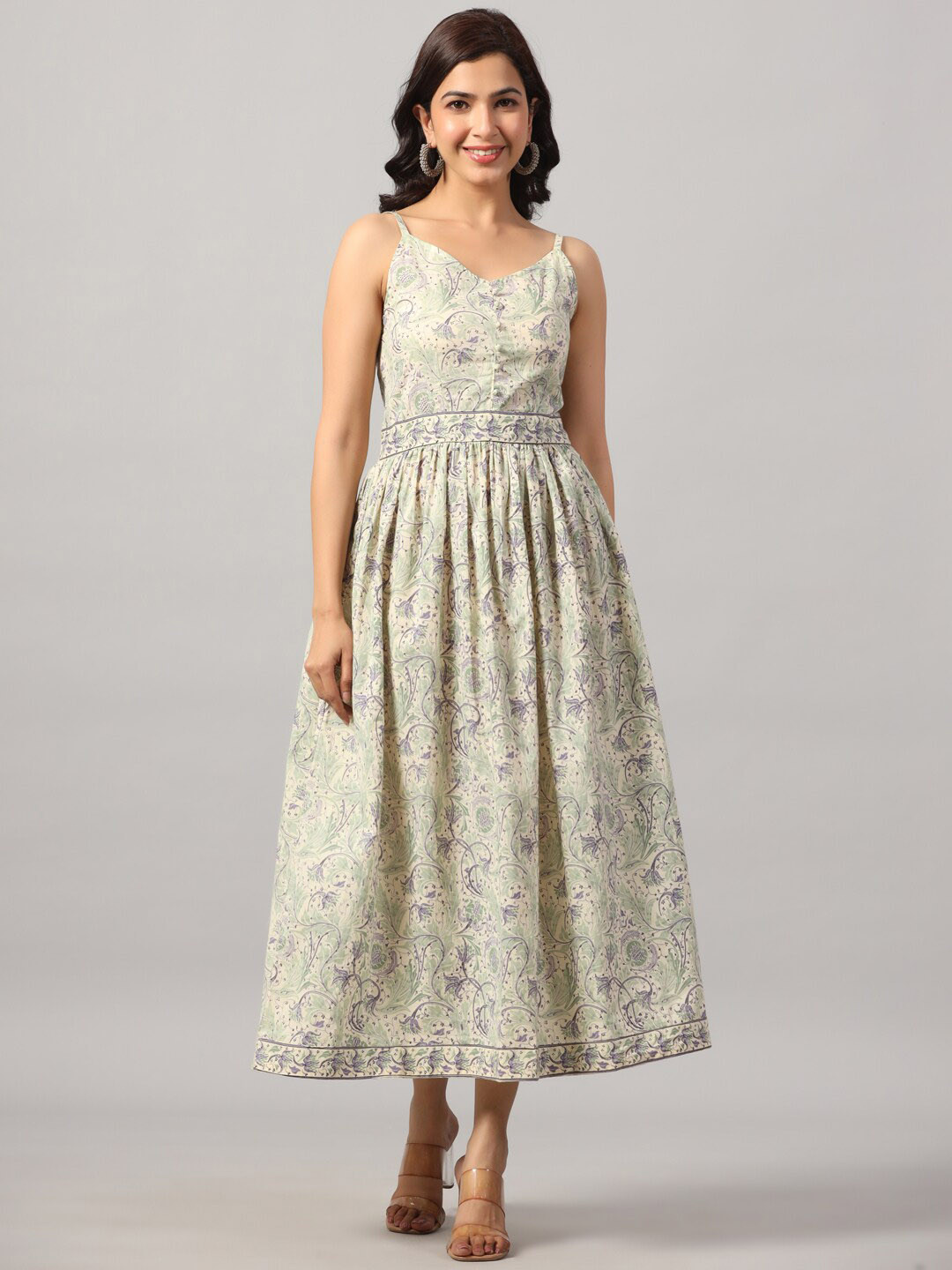 Do Dhaage Green Floral Midi Dress
