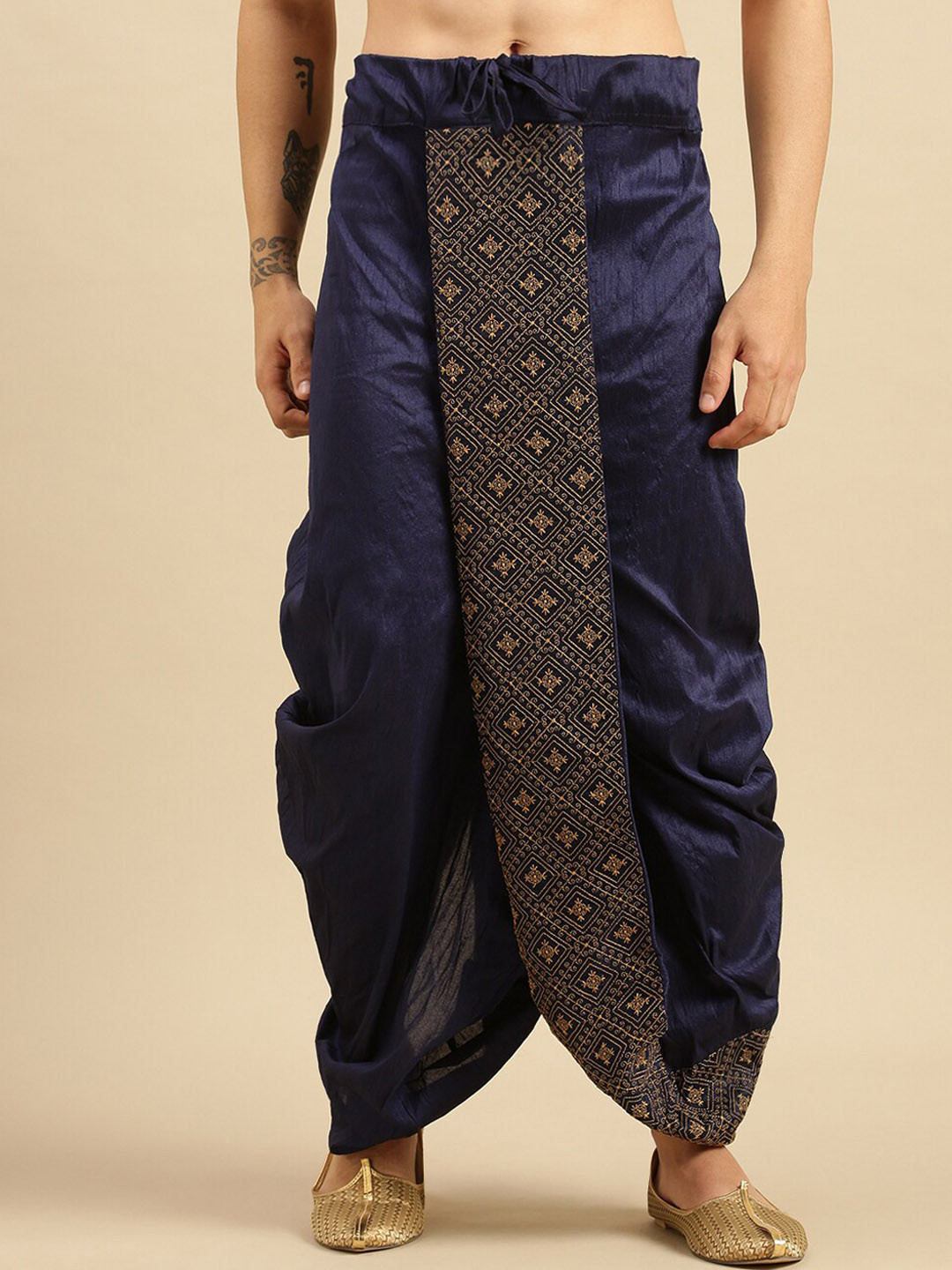 Here&Now X Sanwara  Men Embroidered Art Silk Dhoti Pants