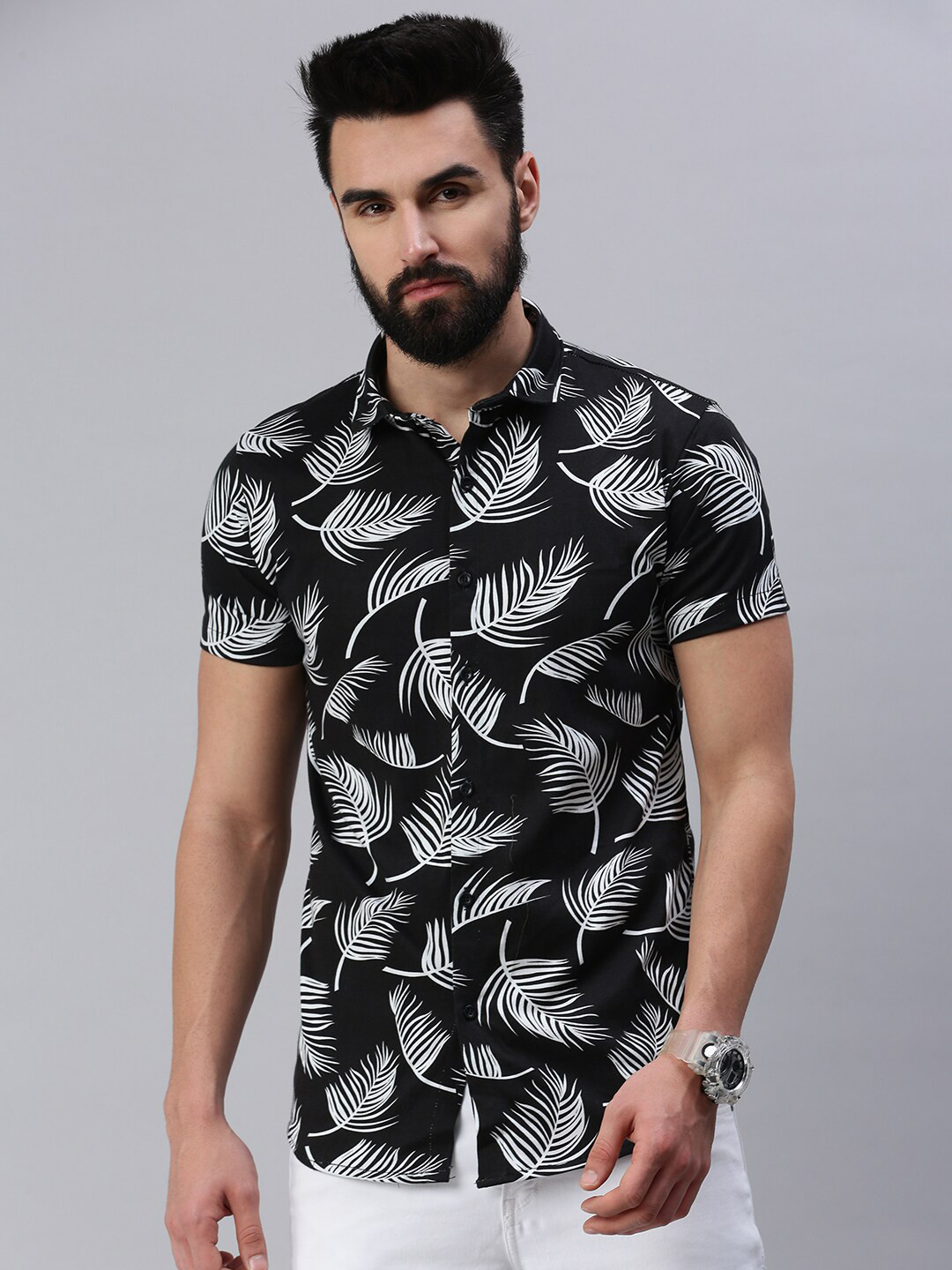 Rodzen Standard Slim Fit Floral Printed Casual Cotton Shirt