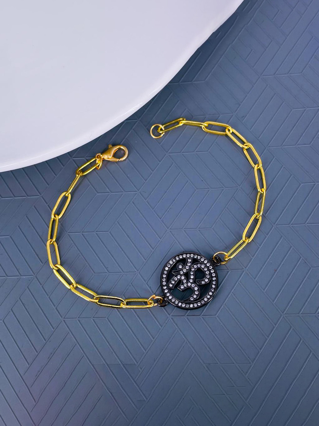 ZIVOM Women Gold Plated Cubic Zirconia Temple Link Bracelet