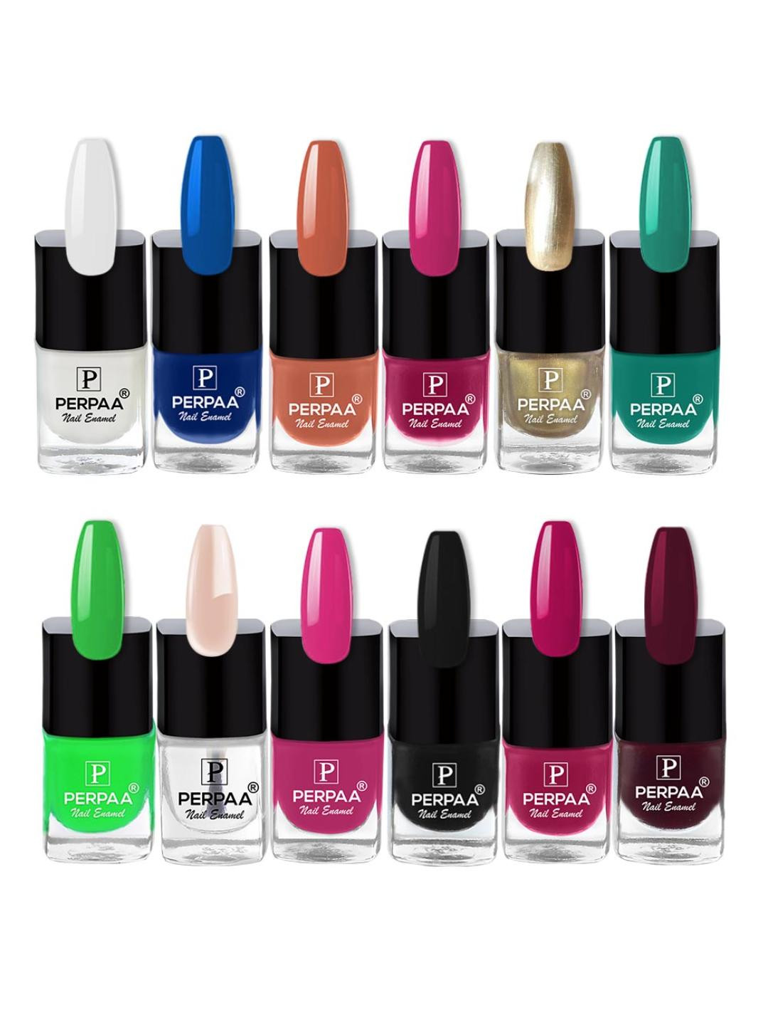 PERPAA Set of 12 Trendy Quick-Drying & Long Lasting Gel Nail Enamel 5 ml each - Combo 44