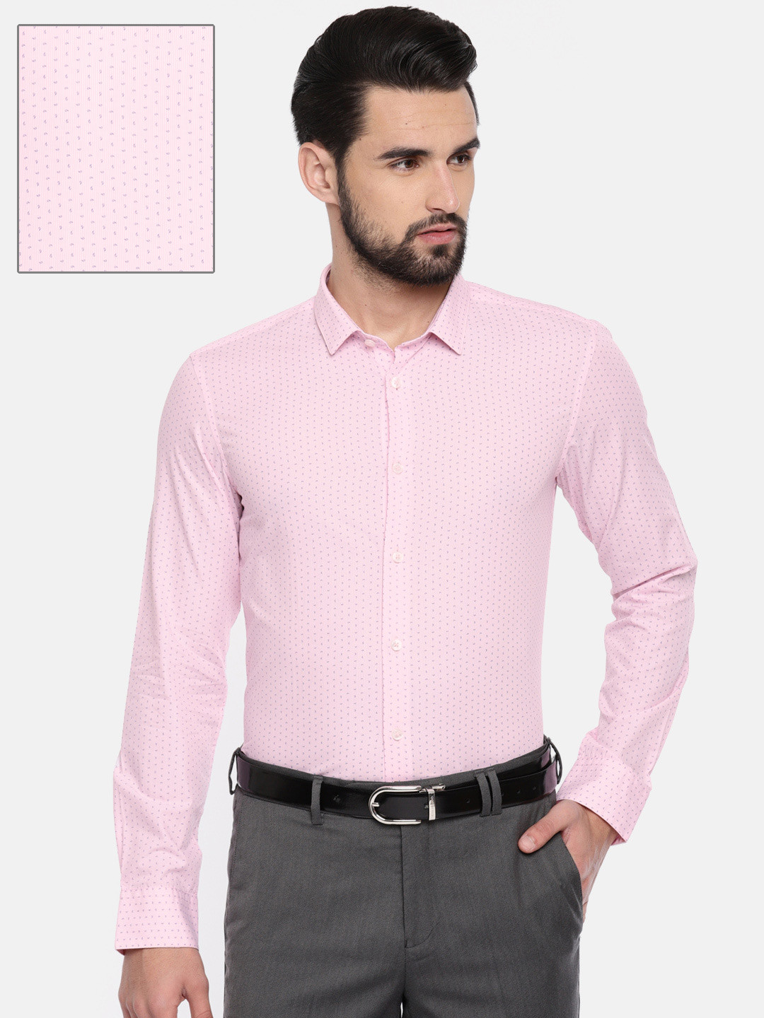 U.S. Polo Assn. Tailored Men Pink & Blue Slim Fit Printed Formal Shirt