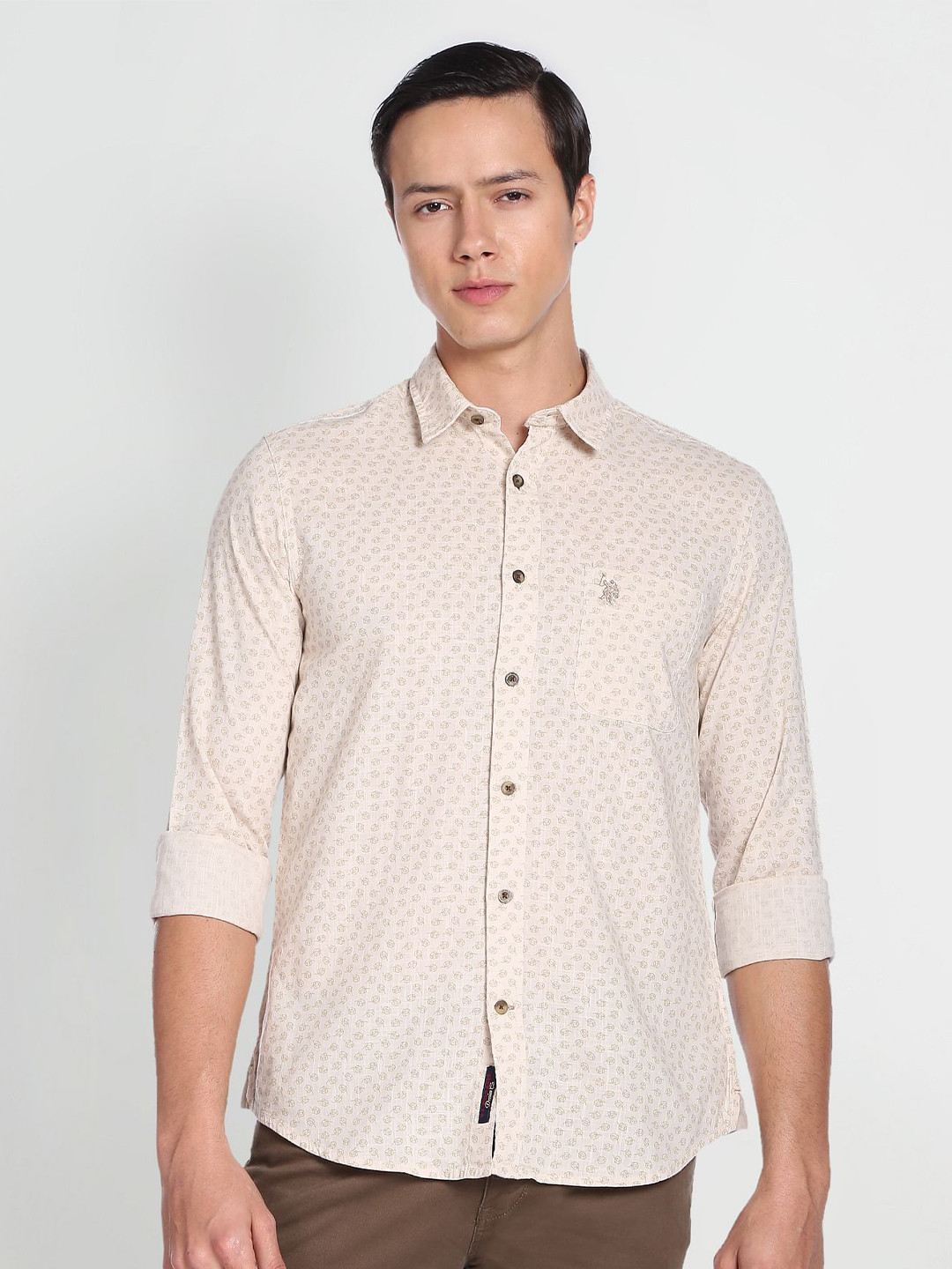 U.S. Polo Assn. Denim Co. Micro Ditsy Printed Pure Cotton Casual Shirt
