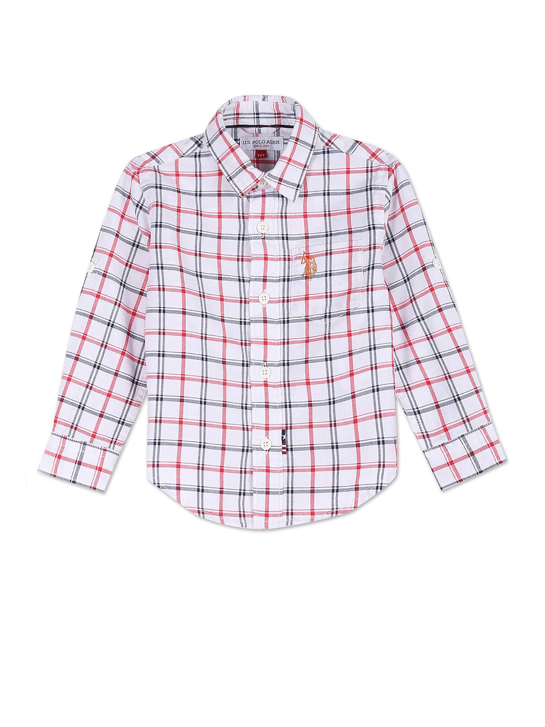 U.S. Polo Assn. Kids Boys Long Sleeves Patch Pocket Checked Casual Cotton Shirt