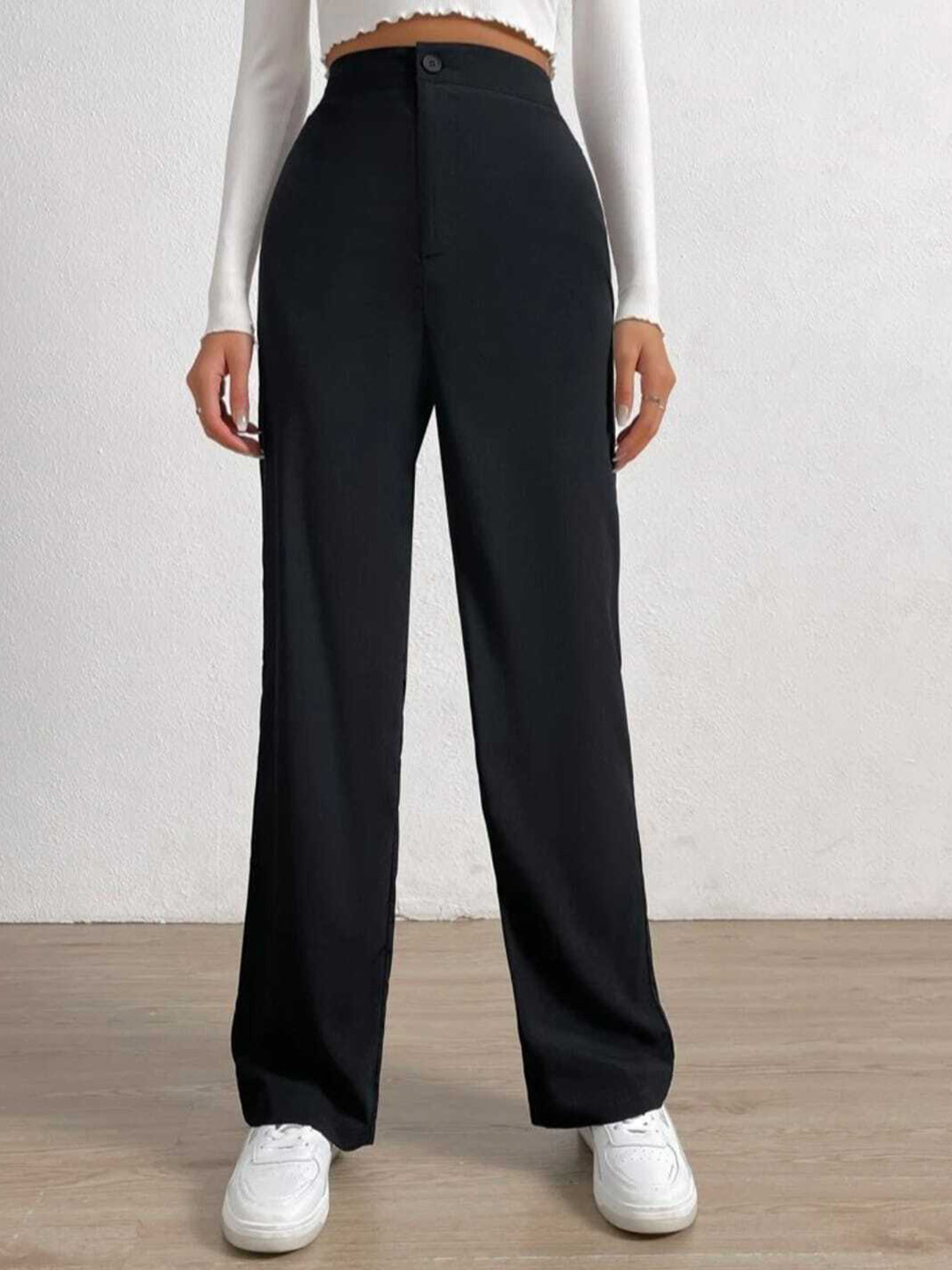 BROADSTAR Women Classic Loose Fit Bootcut High-Rise Easy Wash Trousers
