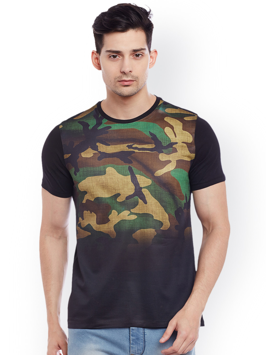 Wear Your Mind Men Green Printed Round Neck T-shirt