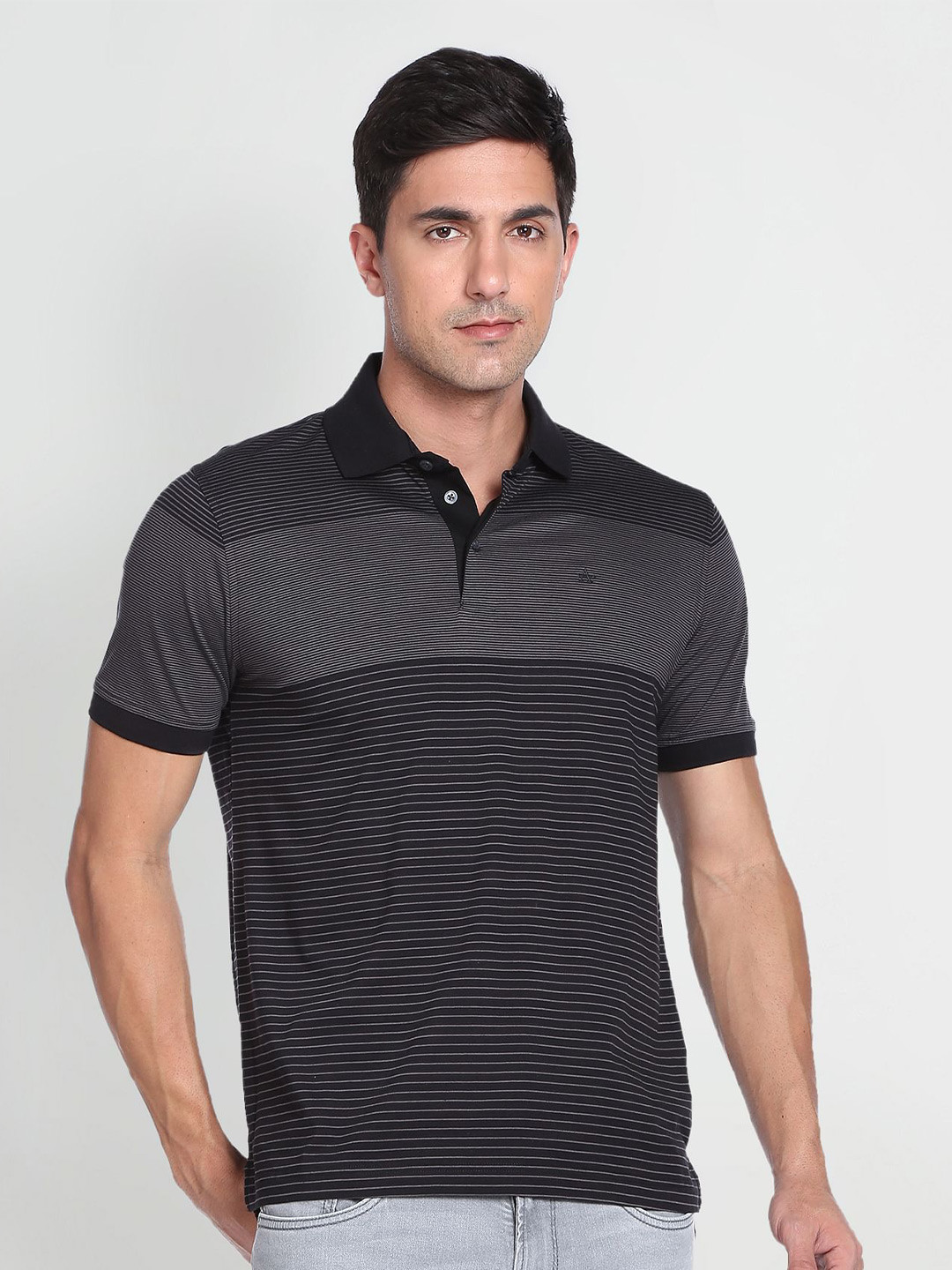 Arrow Striped Polo Collar Pure Cotton T-shirt